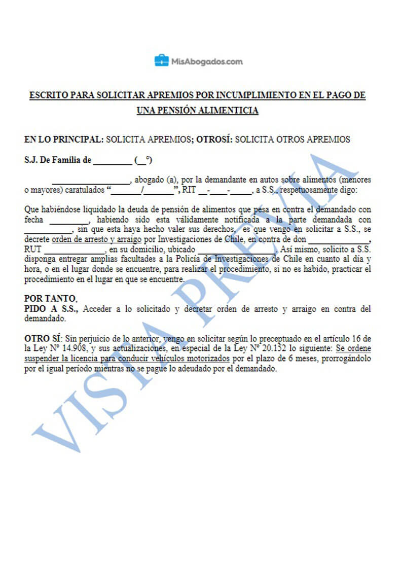 Apremios para el cumplimiento de la pensión de alimentos