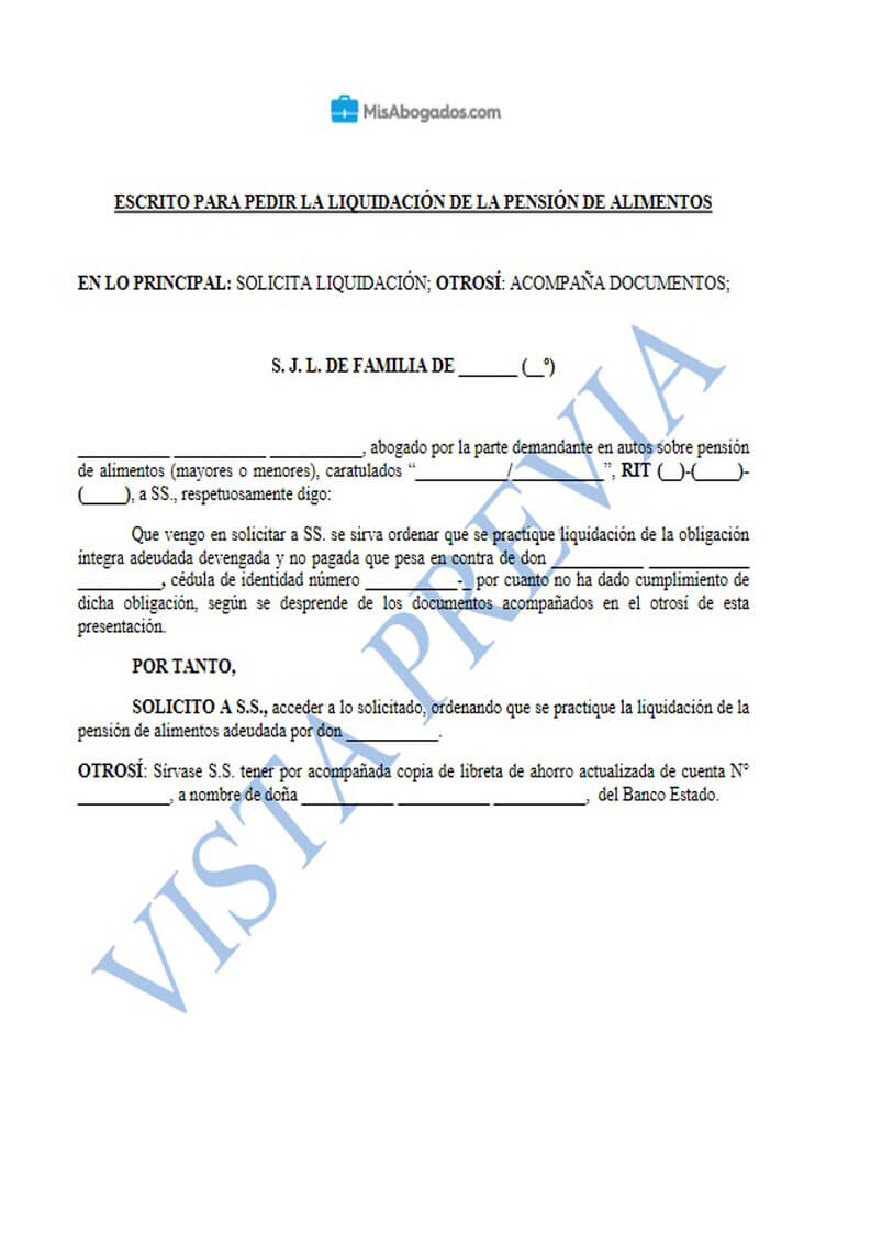 Modelo de escrito para pedir la liquidación de la pensión 