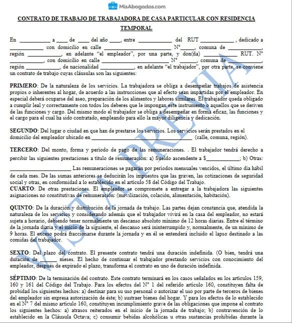 Trabajadora de casa particular: modelo de contrato y sus características  legales en Chile