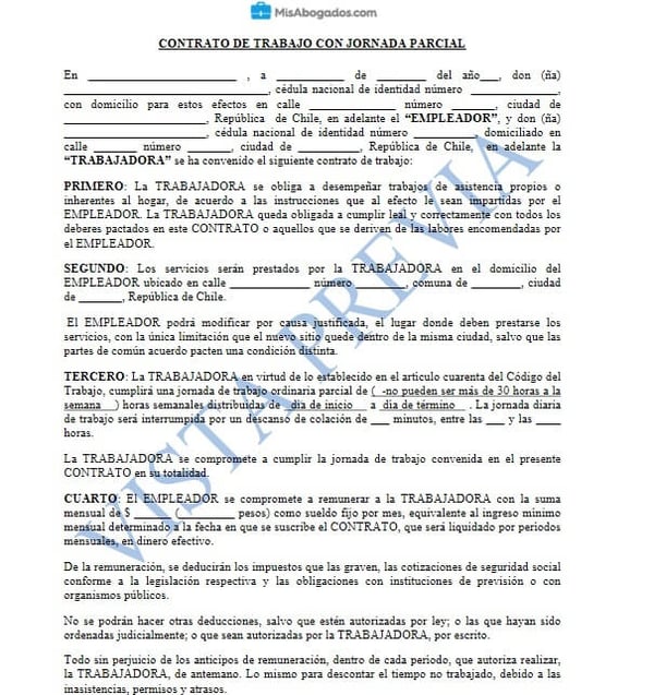 Contrato de Trabajo jornada parcial